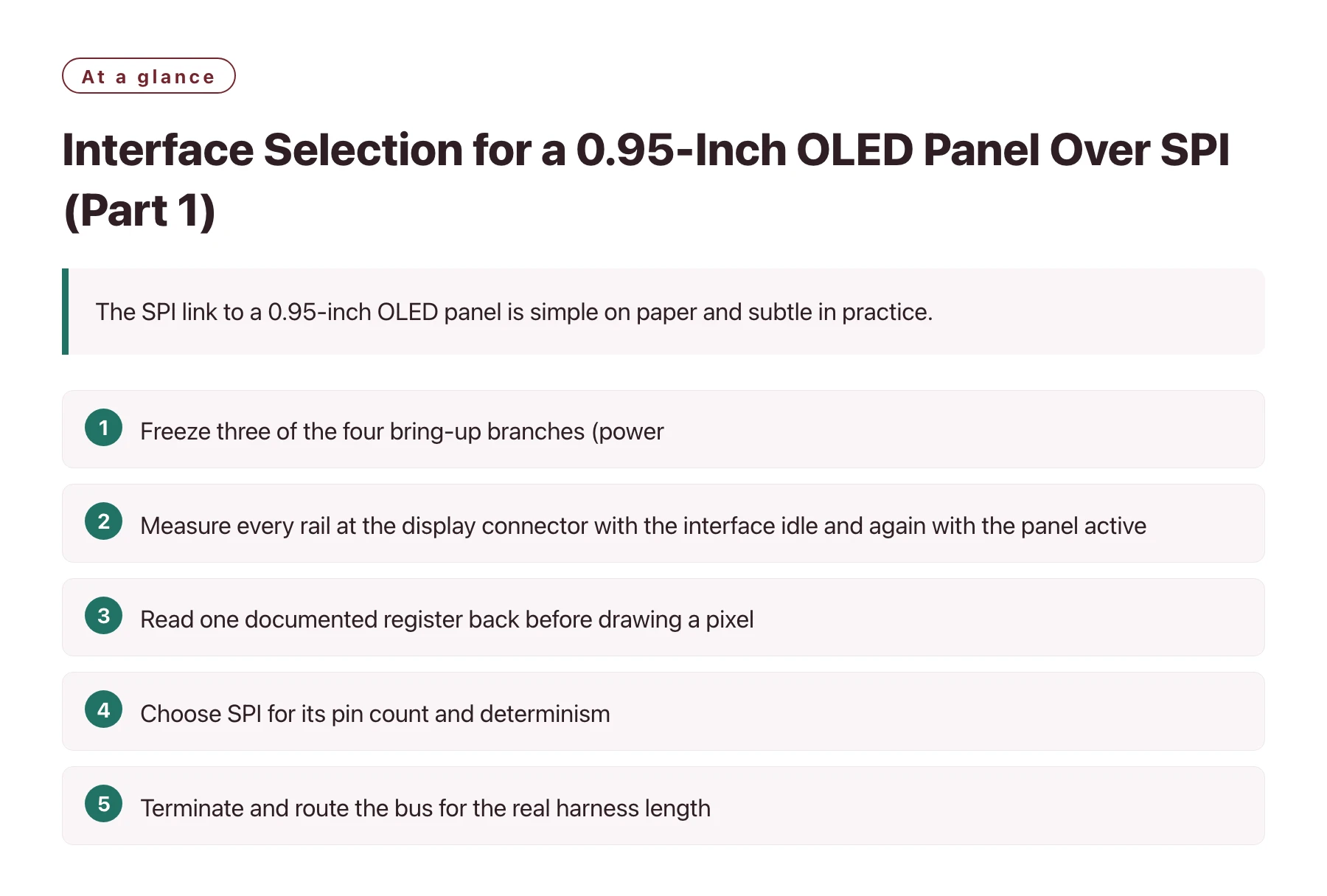 Interface Selection for a 0.95-Inch OLED Panel Over SPI (Part 1)——全文要点速览